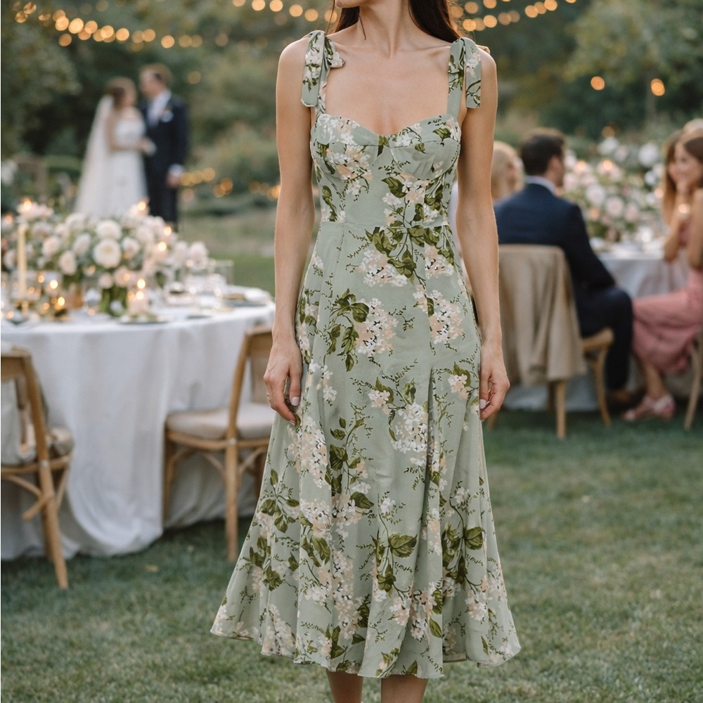 Reformation Sage Green Floral Midi Dress - Picture 9 of 13